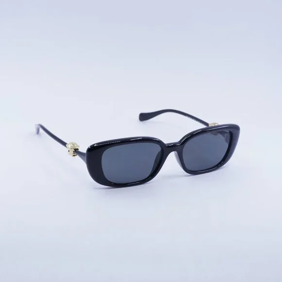 Versace VE4504D GB1/87 Sunglasses Shiny Black Rectangle Frame, Grey Lenses - Picture 4 of 10